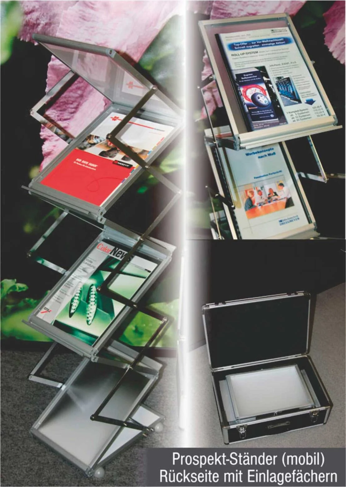 Prospektständer mit Informationsmaterial auf einer Messe
